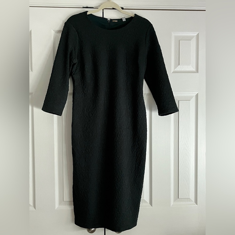 Tahari NWT SIZE 10 Elegant Jewel Green 3/4 Long Sleeve Textured Pattern Dress